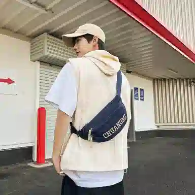 醇龙 背包骑行运动斜挎包休闲腰包 牛仔布 胸包 男女同款情侣款