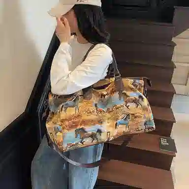 醇龙 时尚印花简约轻便大容量 尼龙 旅行包 男女同款情侣款 多色