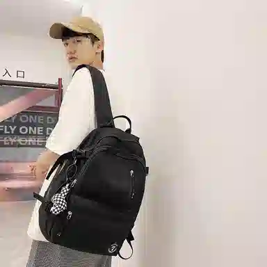 醇龙 简约书包学生休闲旅行背包日系初中生高中生纯色 尼龙布 双肩包 男女同款情侣款 红/粉/黑/白