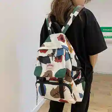 醇龙 涂鸦森系大容量学生书包韩版时尚原宿男旅游 尼龙 双肩包 大号 男女同款情侣款 多色