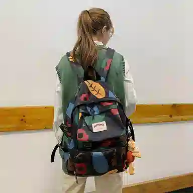 醇龙 涂鸦森系大容量学生书包韩版时尚原宿男旅游 尼龙 双肩包 大号 男女同款情侣款 多色