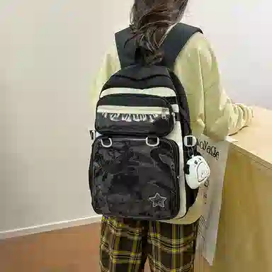 醇龙 百搭二次元透明吧唧校园学院风 棉 双肩包 女款