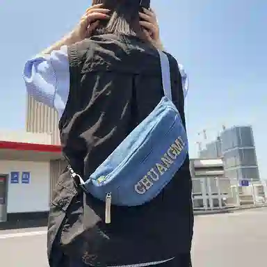 醇龙 背包骑行运动斜挎包休闲腰包 牛仔布 胸包 男女同款情侣款