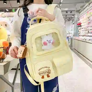 醇龙 日系大容量高颜值 尼龙 书包背包双肩包 常规 男女同款情侣款 米白/黄/蓝/黑