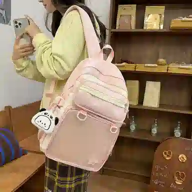 醇龙 百搭二次元透明吧唧校园学院风 棉 双肩包 女款