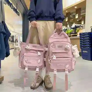 醇龙 书包女生小学生初中生高中生背包大学生补课包轻便双肩包 尼龙 组合装 男女同款情侣款 多色
