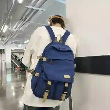 醇龙 男女通用多色帆布多口袋简约百搭大容量双肩包背包