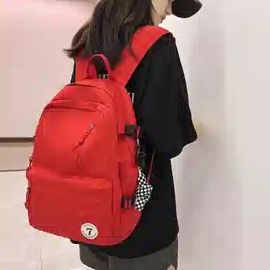 醇龙 简约书包学生休闲旅行背包日系初中生高中生纯色 尼龙布 双肩包 男女同款情侣款 红/粉/黑/白