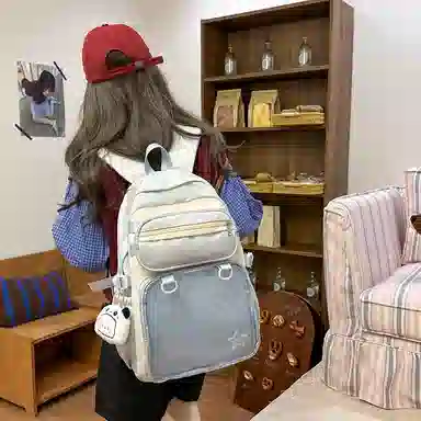 醇龙 百搭二次元透明吧唧校园学院风 棉 双肩包 女款