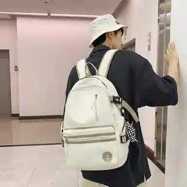 醇龙 简约书包学生休闲旅行背包日系初中生高中生纯色 尼龙布 双肩包 男女同款情侣款 红/粉/黑/白