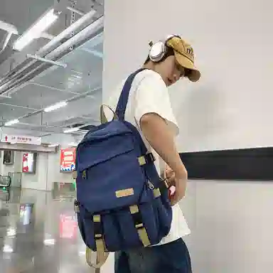 醇龙 男女通用多色帆布多口袋简约百搭大容量双肩包背包