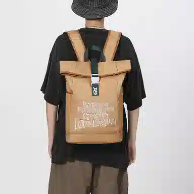 醇龙 美式复古休闲大容量纯色字母百搭 尼龙 背包双肩包 常规 男女同款情侣款 黑色/灰白色/卡其色