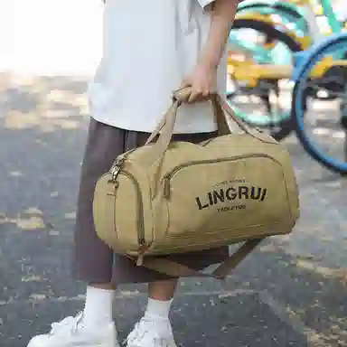 醇龙 双色健身包女单肩训练运动 帆布 旅行包 常规 男女同款情侣款 黑色/卡其色