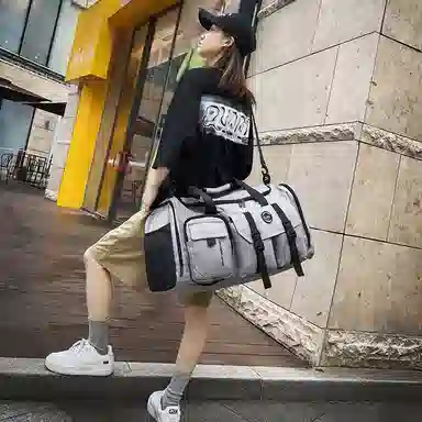 醇龙大容量工装多口袋 百搭 多功能 尼龙布 旅行包 男女同款情侣款 黑/青绿/灰