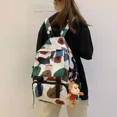 醇龙 涂鸦森系大容量学生书包韩版时尚原宿男旅游 尼龙 双肩包 大号 男女同款情侣款 多色