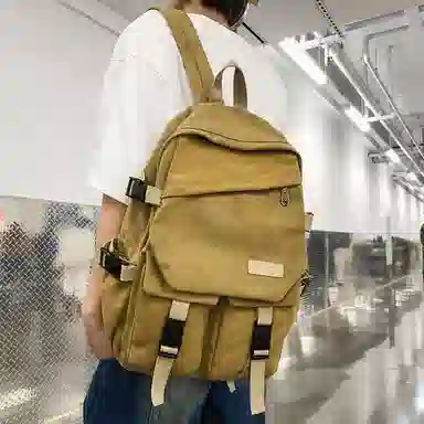 醇龙 男女通用多色帆布多口袋简约百搭大容量双肩包背包