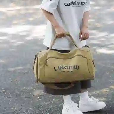 醇龙 双色健身包女单肩训练运动 帆布 旅行包 常规 男女同款情侣款 黑色/卡其色