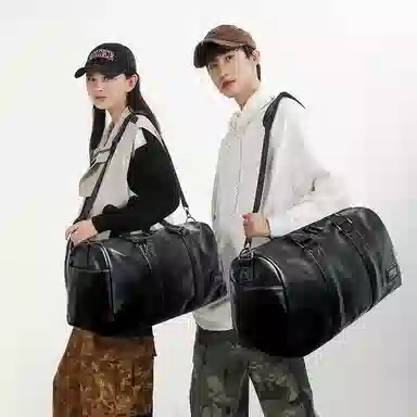 醇龙  男女通用黑色旅行包大容量斜挎手提皮质防水行李包休闲包