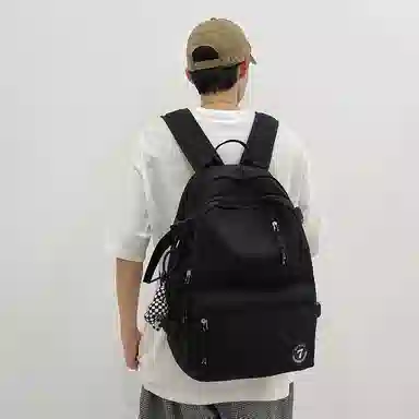 醇龙 简约书包学生休闲旅行背包日系初中生高中生纯色 尼龙布 双肩包 男女同款情侣款 红/粉/黑/白