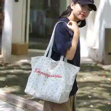 醇龙 简约百搭时尚 帆布 帆布包单肩包 女款 白/浅蓝