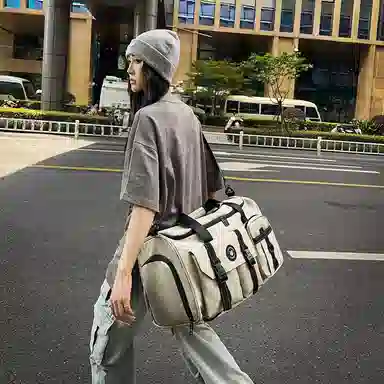 醇龙 中性风休闲简约多功能旅游时尚百搭 尼龙 旅行包 男女同款情侣款 黑/粉/卡其/青绿/黄/军绿