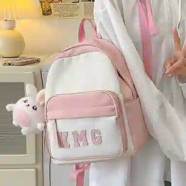 醇龙 撞色字母出游旅行韩系学院风轻便 尼龙 双肩包 常规 粉/蓝/黑/黄/绿