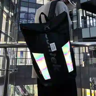 醇龙 大容量反光个性休闲大学生外出旅行简约 牛津布 双肩包 常规 男女同款情侣款 黑色/灰色