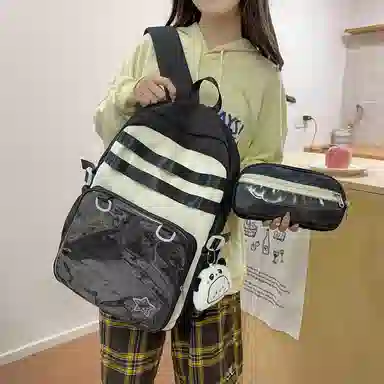 醇龙 百搭二次元透明吧唧校园学院风 棉 双肩包 女款