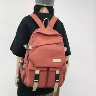 醇龙 男女通用多色帆布多口袋简约百搭大容量双肩包背包