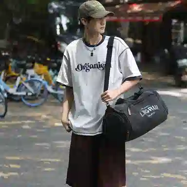 醇龙 双色健身包女单肩训练运动 帆布 旅行包 常规 男女同款情侣款 黑色/卡其色