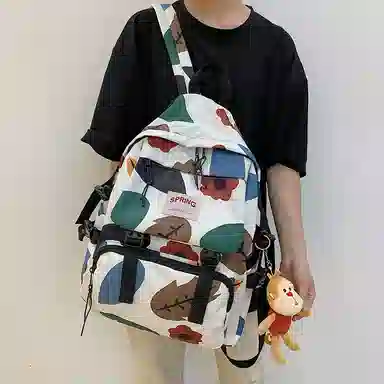 醇龙 涂鸦森系大容量学生书包韩版时尚原宿男旅游 尼龙 双肩包 大号 男女同款情侣款 多色