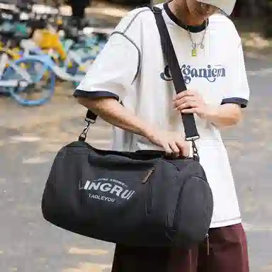 醇龙 双色健身包女单肩训练运动 帆布 旅行包 常规 男女同款情侣款 黑色/卡其色