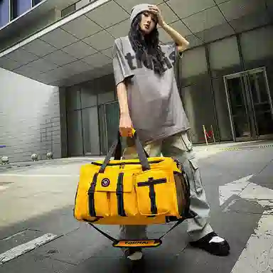 醇龙 中性风休闲简约多功能旅游时尚百搭 尼龙 旅行包 男女同款情侣款 黑/粉/卡其/青绿/黄/军绿