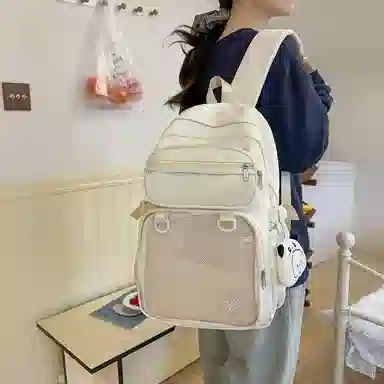 醇龙 百搭二次元透明吧唧校园学院风 棉 双肩包 女款