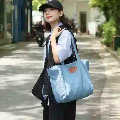 醇龙 简约百搭时尚 帆布 帆布包单肩包 女款 白/浅蓝