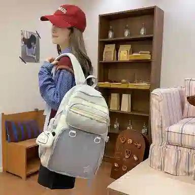 醇龙 百搭二次元透明吧唧校园学院风 棉 双肩包 女款