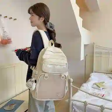 醇龙 百搭二次元透明吧唧校园学院风 棉 双肩包 女款