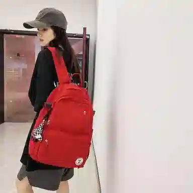 醇龙 简约书包学生休闲旅行背包日系初中生高中生纯色 尼龙布 双肩包 男女同款情侣款 红/粉/黑/白