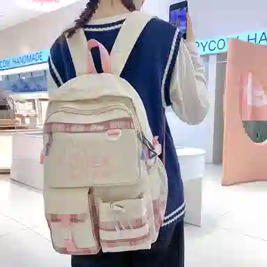 醇龙 撞色格子设计时尚百搭简约轻便通勤大容量 尼龙 双肩包 常规 男女同款情侣款 多色