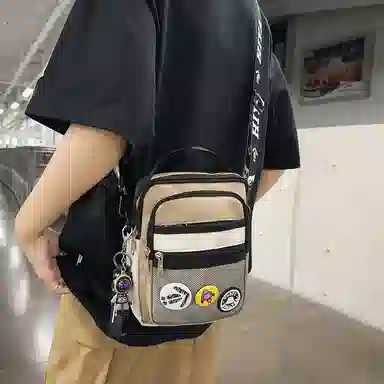 醇龙 轻便百搭小背潮牌手机包休闲斜挎包手提 尼龙 单肩包 常规 男女同款情侣款 黑/墨绿/黑白/卡其/灰