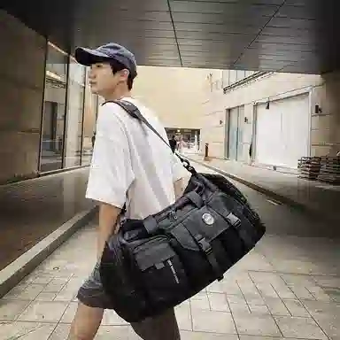 醇龙大容量工装多口袋 百搭 多功能 尼龙布 旅行包 男女同款情侣款 黑/青绿/灰