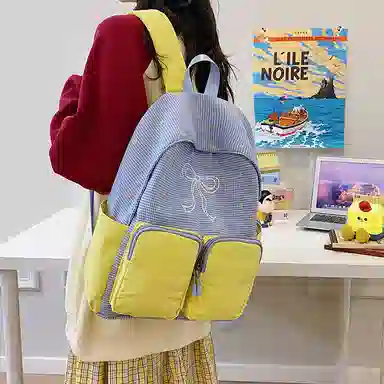 醇龙 学院风高颜值甜美清新蝴蝶结 尼龙 双肩包 常规 女款 黄色/蓝色