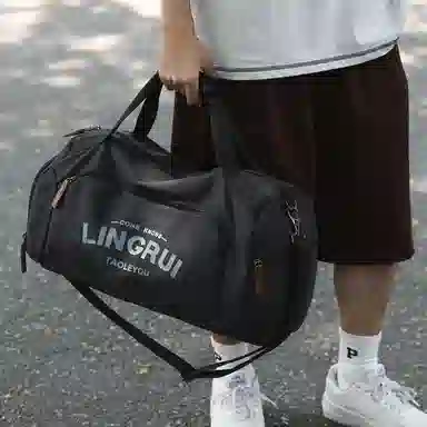 醇龙 双色健身包女单肩训练运动 帆布 旅行包 常规 男女同款情侣款 黑色/卡其色