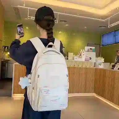 醇龙 韩版简约潮初高中学生书包大容量轻便背包 尼龙 双肩包 女款 多色