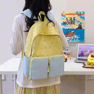 醇龙 学院风高颜值甜美清新蝴蝶结 尼龙 双肩包 常规 女款 黄色/蓝色