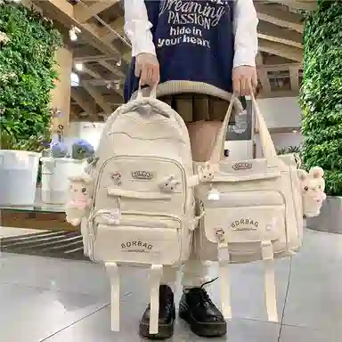 醇龙 书包女生小学生初中生高中生背包大学生补课包轻便双肩包 尼龙 组合装 男女同款情侣款 多色