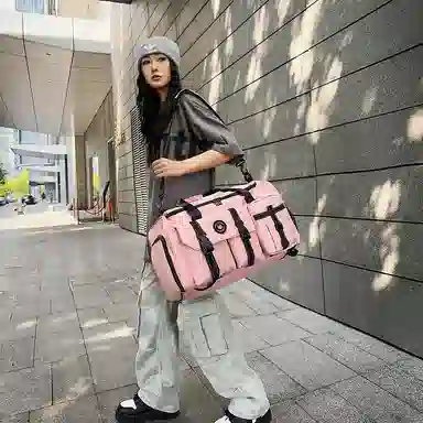 醇龙 中性风休闲简约多功能旅游时尚百搭 尼龙 旅行包 男女同款情侣款 黑/粉/卡其/青绿/黄/军绿