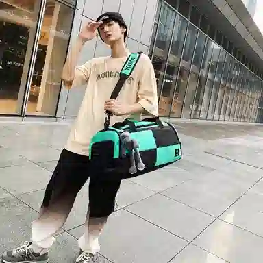 醇龙 简约多功能干湿分离百搭休闲撞色设计短途旅游时尚百搭 牛津布 旅行包 男女同款情侣款 蓝/灰/粉/青绿/黑/红/黄/紫