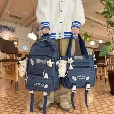 醇龙 书包女生小学生初中生高中生背包大学生补课包轻便双肩包 尼龙 组合装 男女同款情侣款 多色