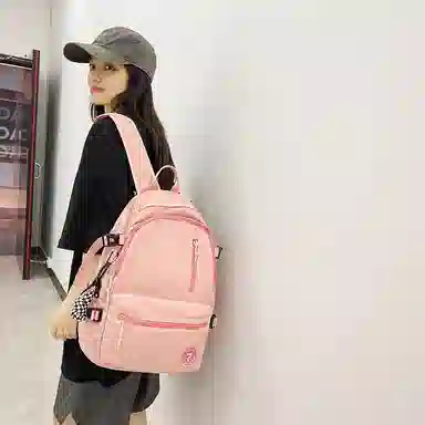 醇龙 简约书包学生休闲旅行背包日系初中生高中生纯色 尼龙布 双肩包 男女同款情侣款 红/粉/黑/白